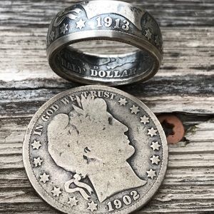 1913 Silver Barber Half Dollar Coin Ring
